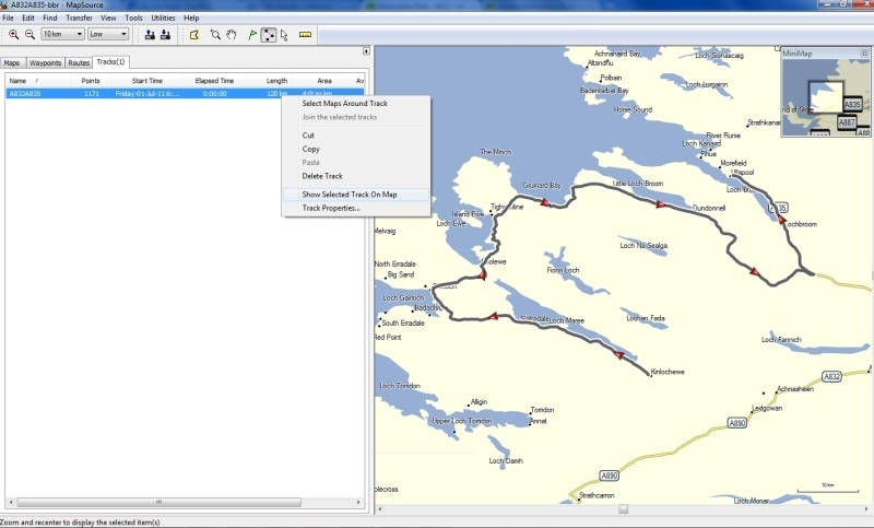 Gebruik de track in Garmin MapSource