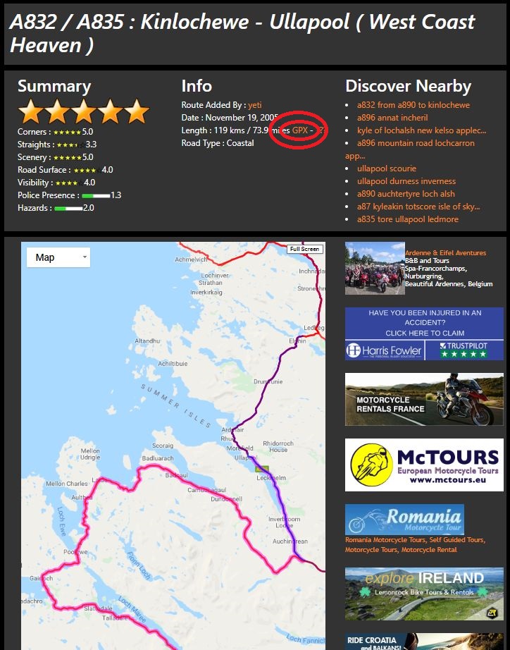 Download motorroute als gpx bestand